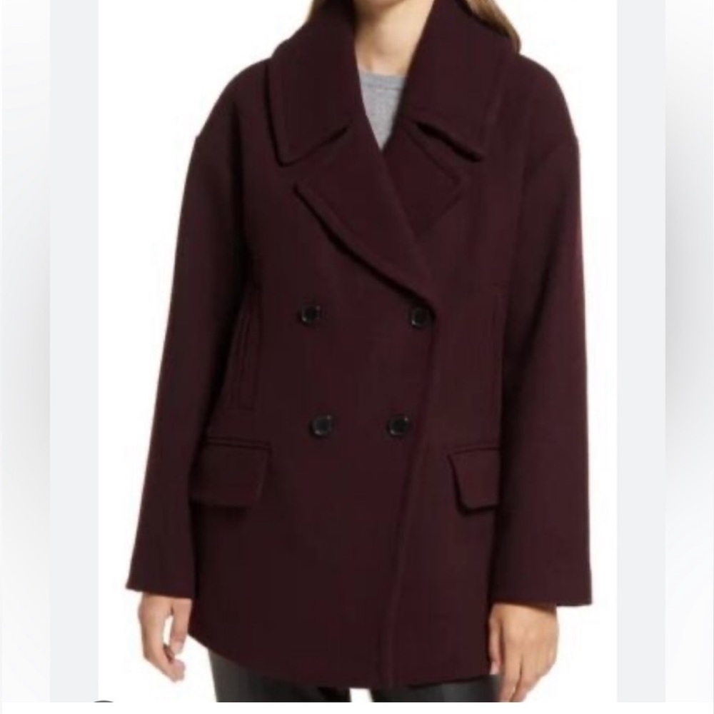 NWOT- Nordstrom Double breasted Peacoat in Burgundy Size Medium